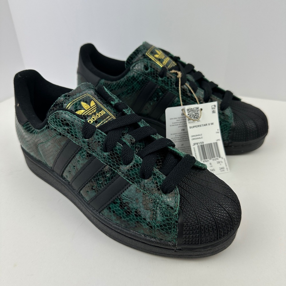 Adidas Superstar II W Green Snakeskin Black Shell Toe Womens Sneakers Size 7.5